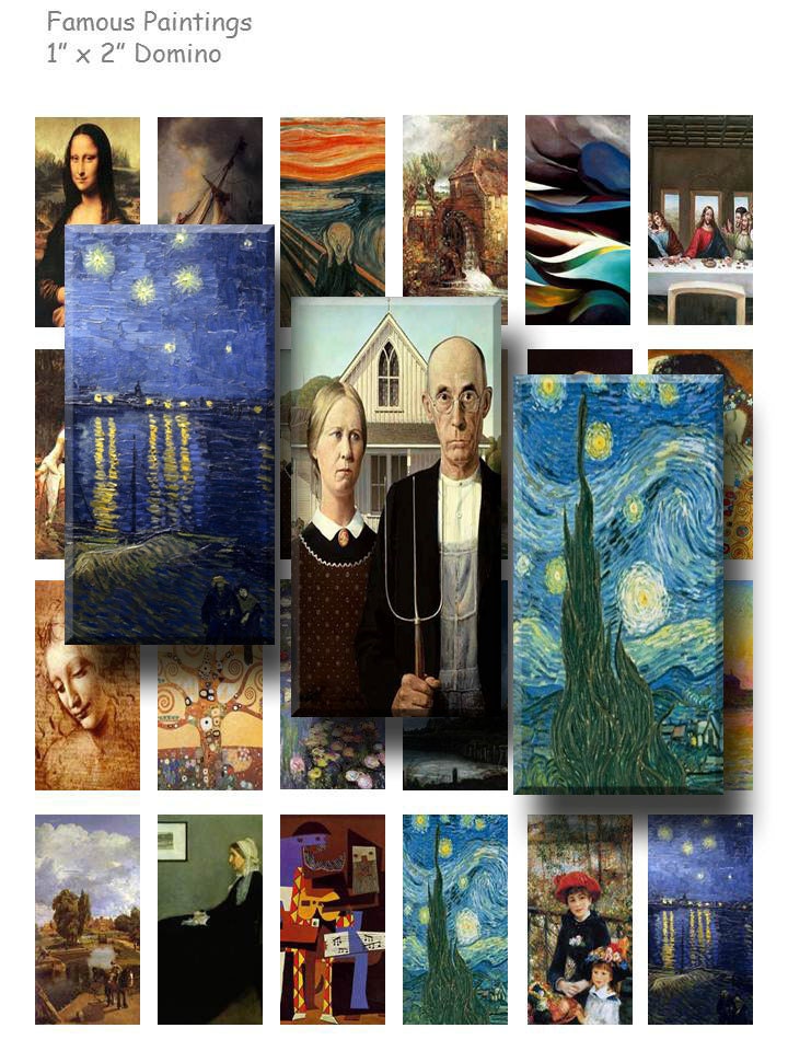 Famous Paintings Digital Collage Sheet 1 x 2 inch by OldMarket