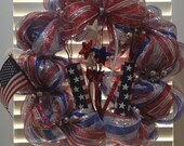 Firecracker Stars & Stripes - Patriotic Wreath - Red White and Blue