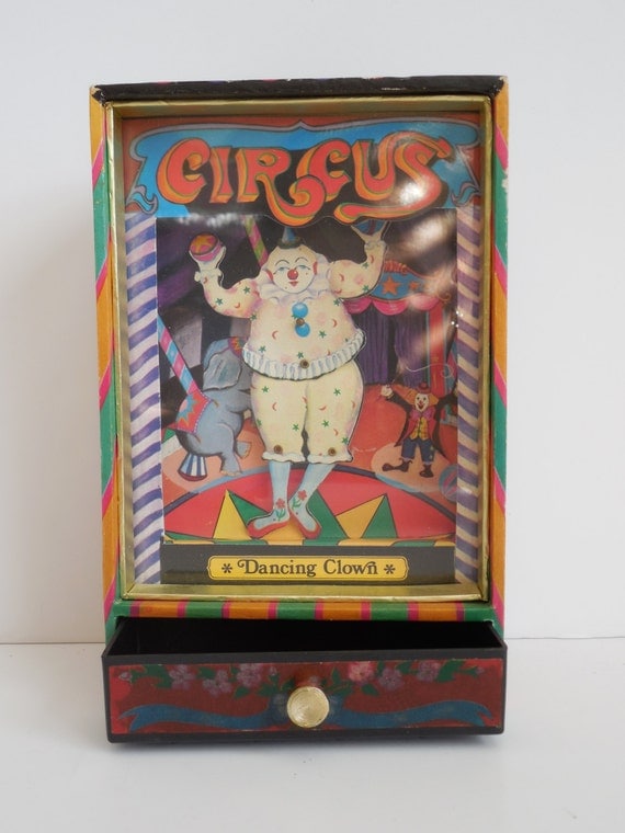 Vintage Circus Dancing Clown Music Box by rustyanchorantiques