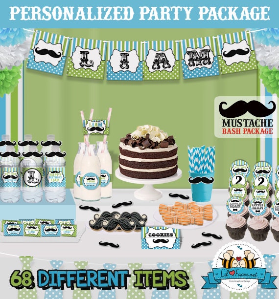 Little Man Mustache Bash Birthday Party Package - Personalized and Editable Items - Super Package - Complete set printable PDF - PK-7