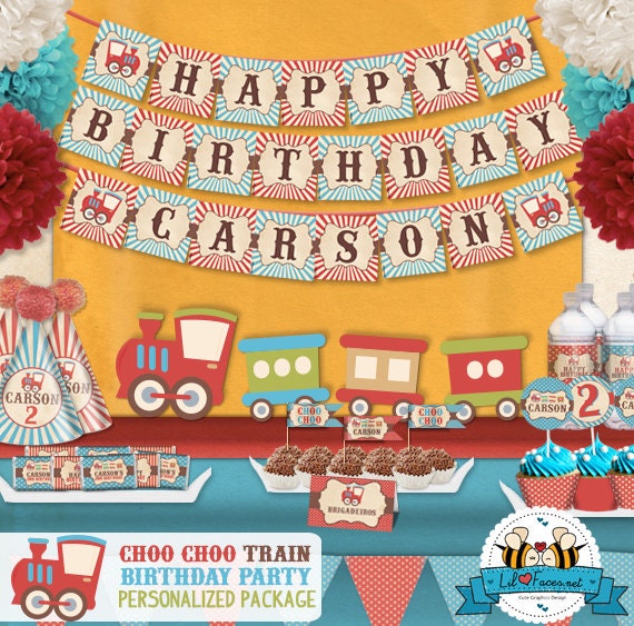 Vintage Choo Choo Train Birthday Party Package  - Personalized and Editable Items - Super Package - Complete set printable PDF - PK-13