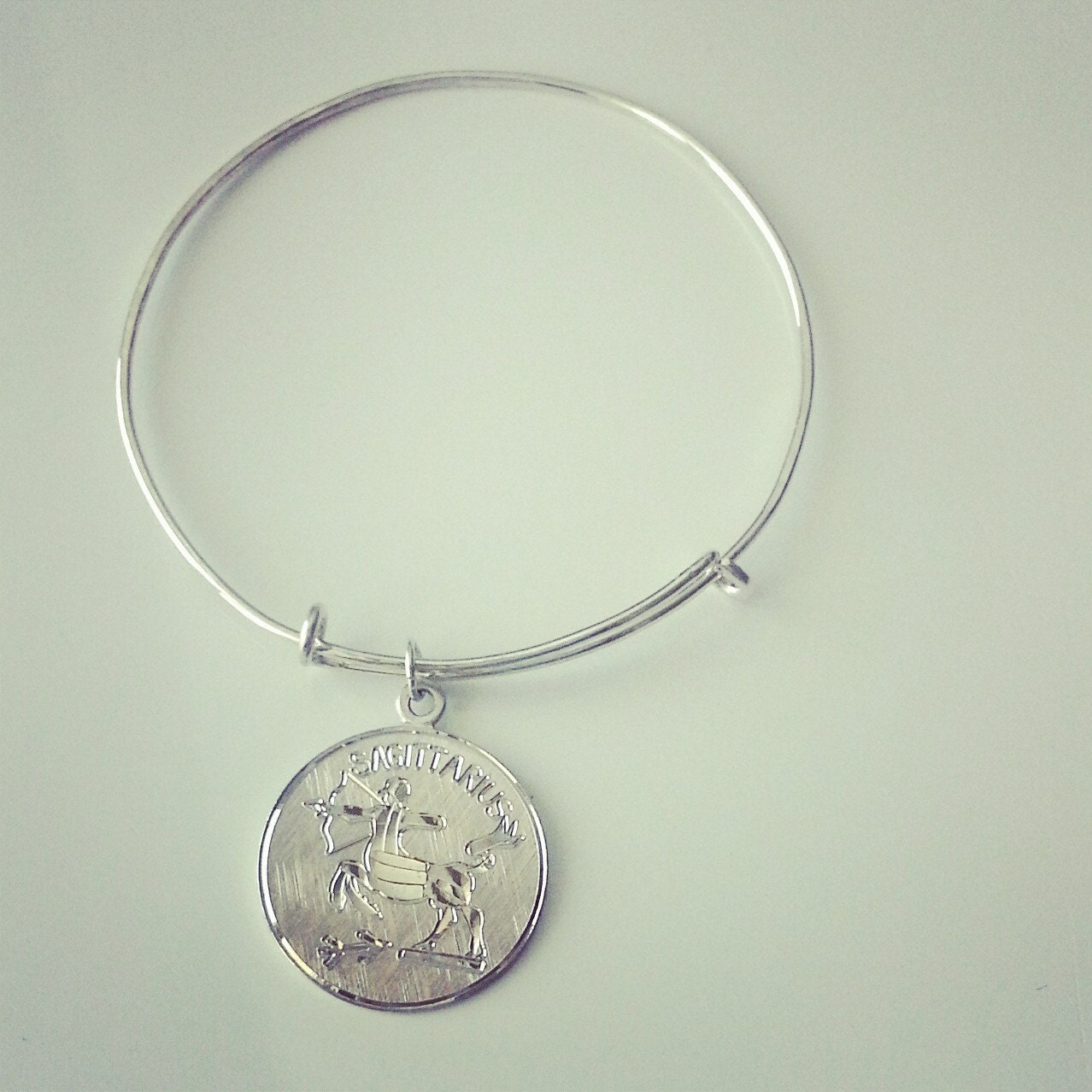 modern sterling silver bangle with sagittarius zodiac charm - handmade // vintage