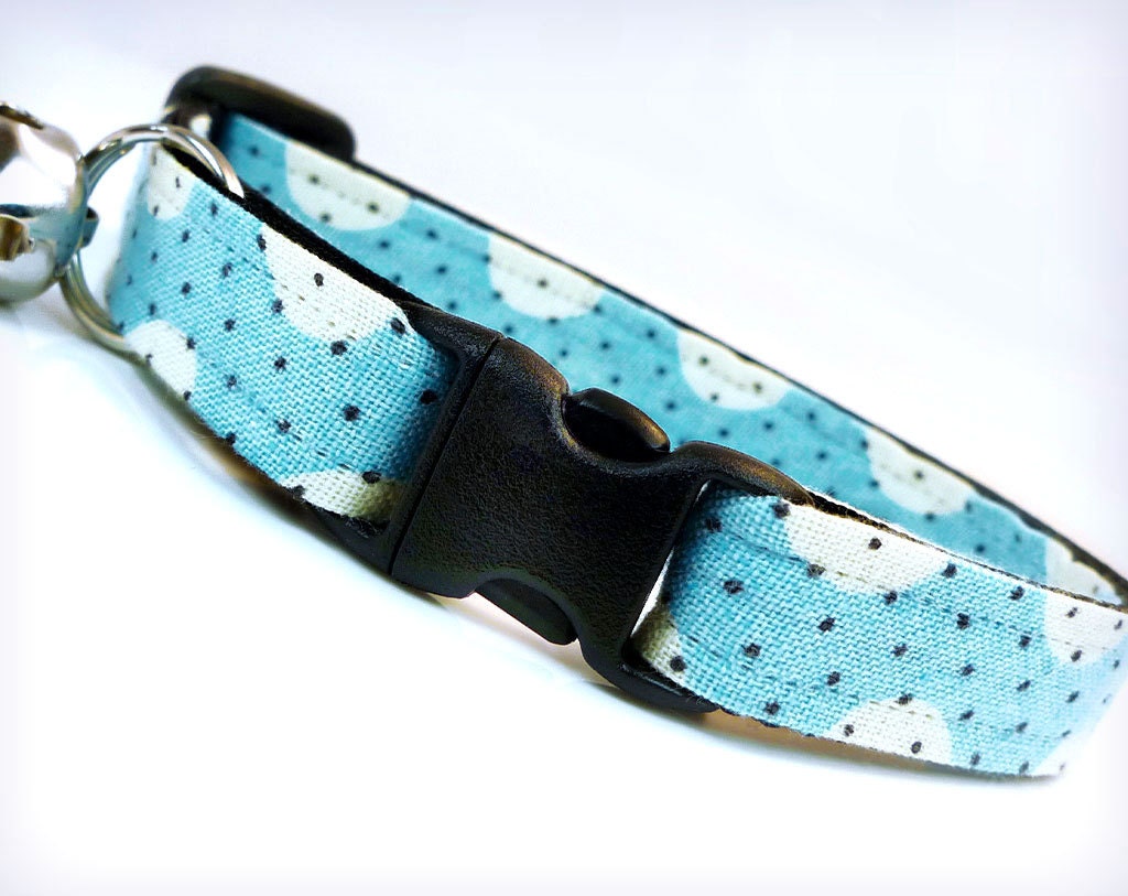 Cat Collar - "Fly Me To The Moon" - Sky Blue w/ Polka Dots