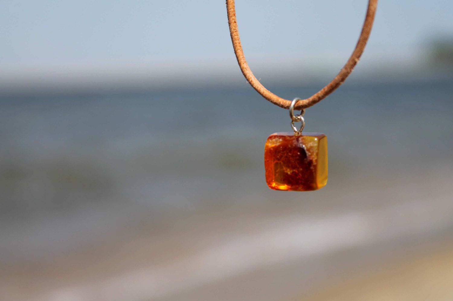 Mens Necklace Minimalist Geometric Pendant Amber Baltic Honey Charm Leather Jewelry Men Gift for Him Handmade Sparkling For Adults Sun
