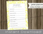 Well Wishes for Baby cards bright yellow damask for baby girl shower INSTANT DOWNLOAD printable file print your own Il_170x135