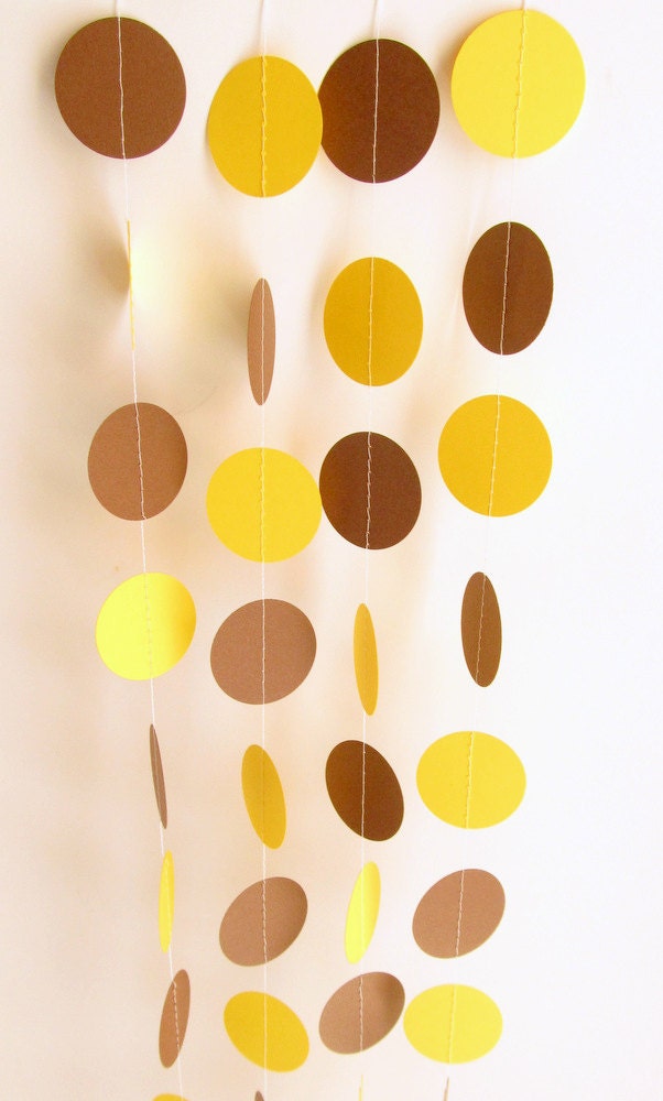 Party Decoration Yellow & Brown Circle Paper Garland 10 ft - Wedding, Bridal Shower, Baby Shower, Birthday, Team Colors
