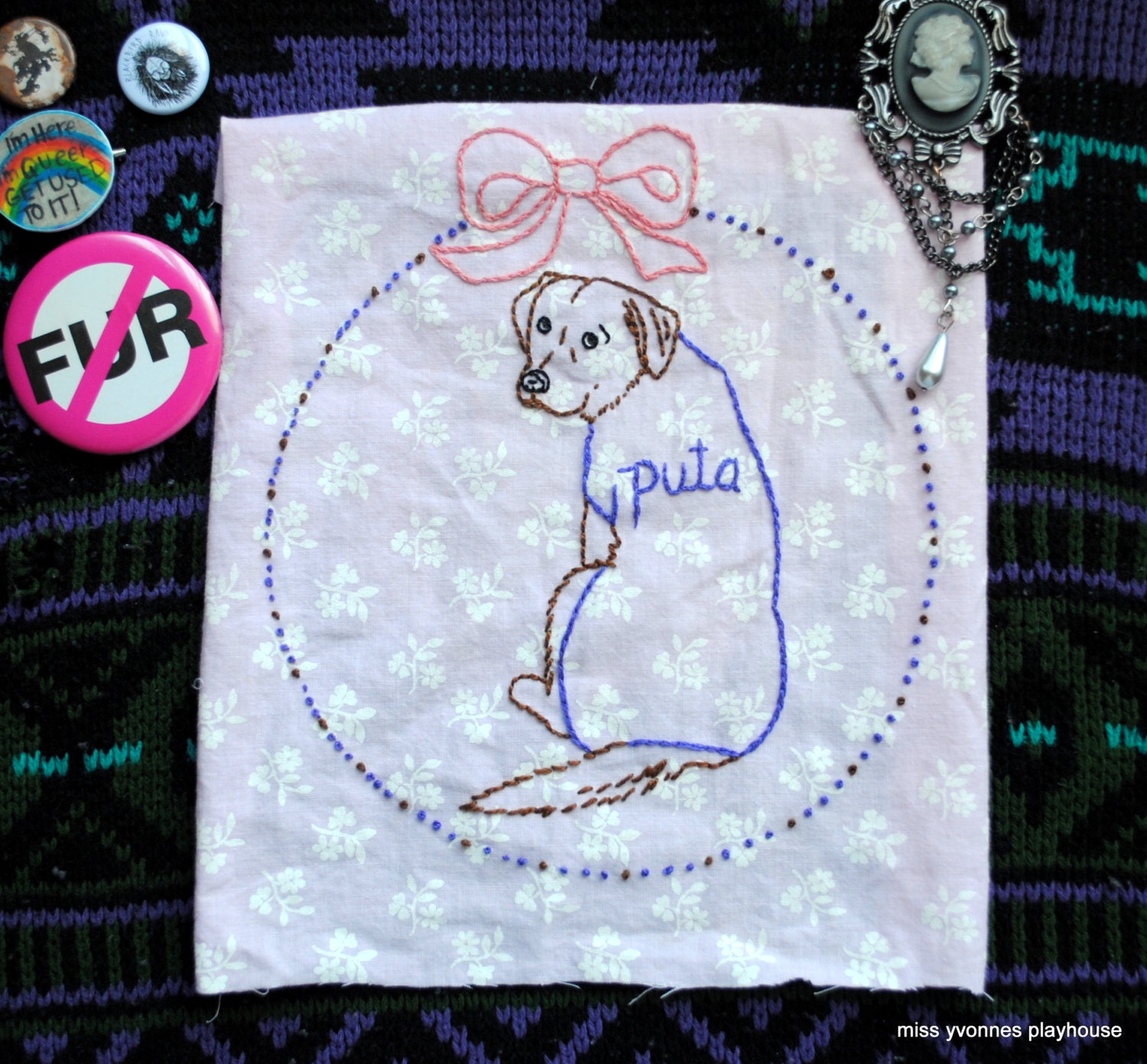 Puta Pup. Hand Embroidered Feminist Patch