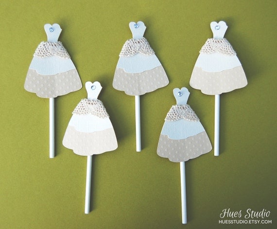 Rustic Cream / Lace Wedding Dress Cupcake Toppers - Custom Wedding Bridal Party Decoration (Set of 12) Il_570xn