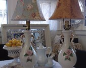 Vintage Pair of Porcelain Flower Lamps
