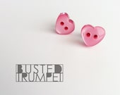 Medium Pink Mini Heart Earrings - Sew Button Earrings - Valentines Day - Surgical Steel Posts