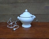 Electric 4 cup Tureen Bowl, Vintage 60's Japanese Ceramic Soup Warmer, Electric Cord, Ceramic Ladle, Serving Bowl, Epsteam Exclusive