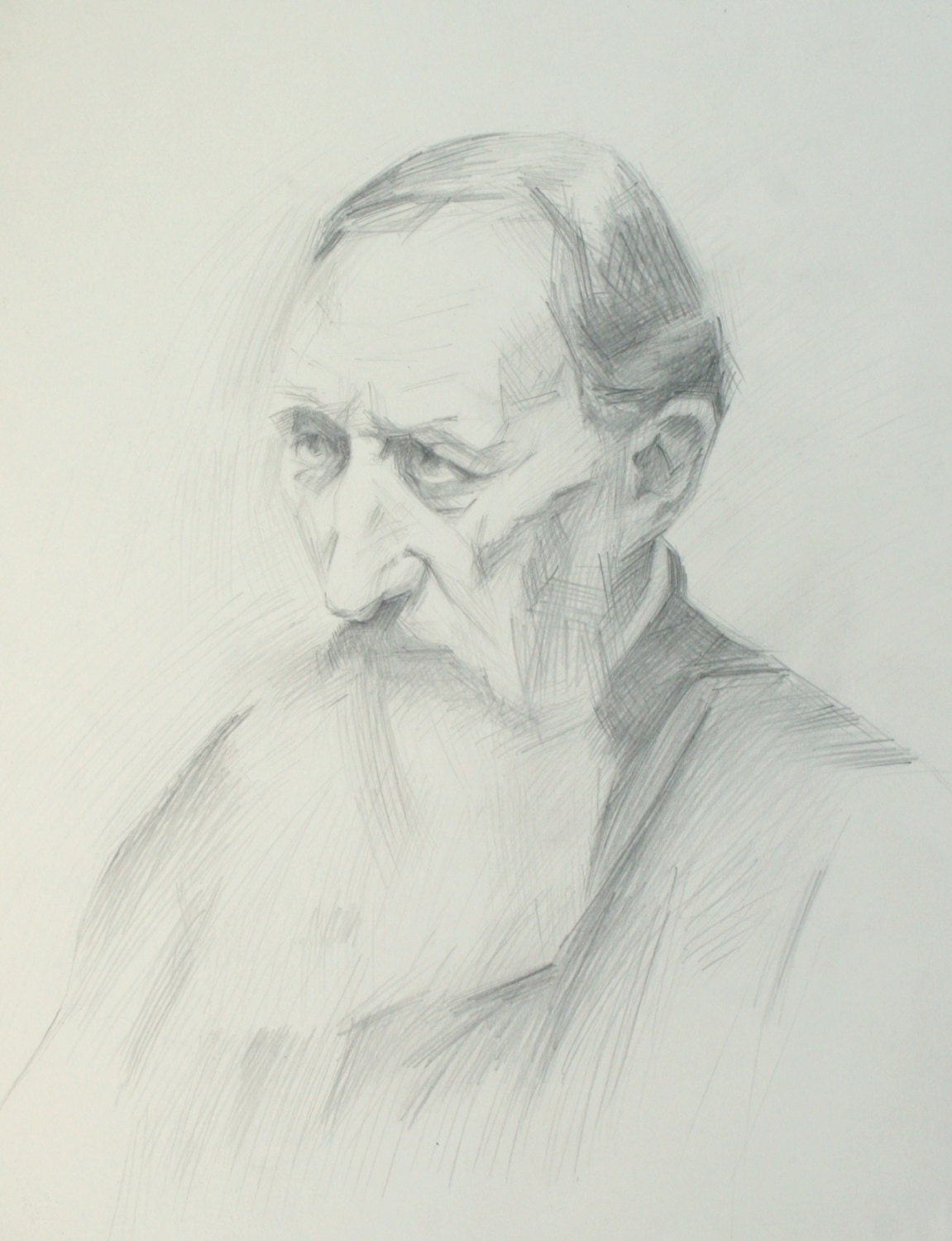 Old man with a beard. Portrait. Pencil Drawing. Original.