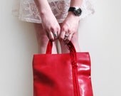 French red handbag with hearts, artificial leather bag
