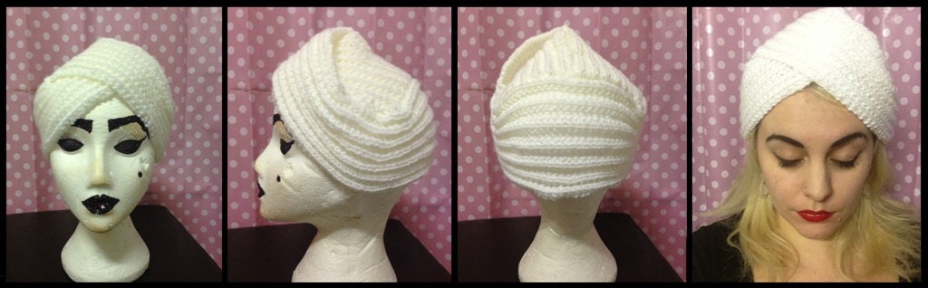 Nan's Knitwear Hand-made Vintage Knitted 1950's Turban 'Snowflake' White