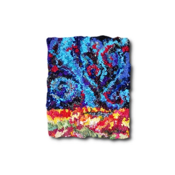 3D Art - Hand Hooked Art, Wall Hanging, Fiber Art, Rug Hooking, Hooked Rug, Home Office Decor, Multimedia - "Mystic's Sky 1"