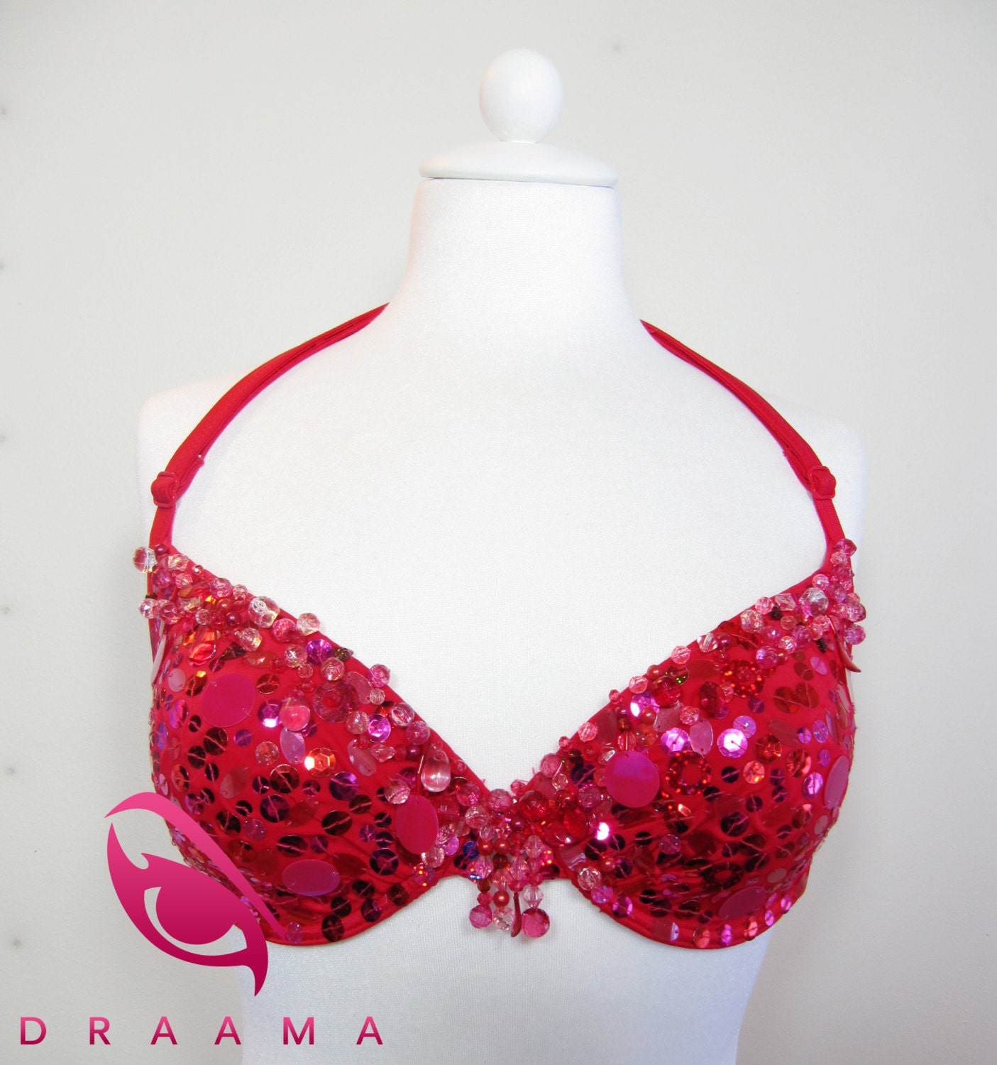 Sexy red beaded bra with sequins. Perfect for clubbing gogo showgirls burlesque valentine fantasy drag - Draamaforperformers