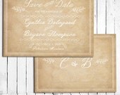Lace and Vintage Save the Date Card - Rustic Country wedding, lace and chalk style, vintage colors, delicate