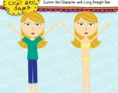 Custom Girl Character with Long, Straight Hair, character illustration, girl clip art, girl character