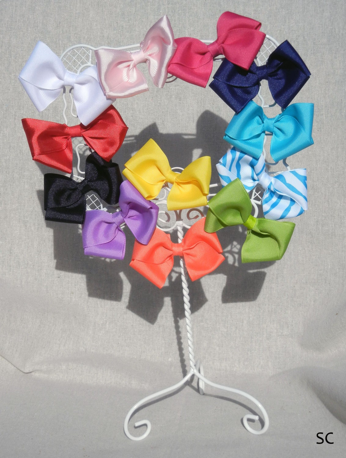 Lot of 6 Handmade Preppy Boutique Hair Bow Clips by Santeen Creations - Great for Children - Ready To Ship