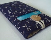 iPhone 5 sleeve / iPhone 5 pouch / iPhone 5 cover with pocket & button - Dragonflies Navy