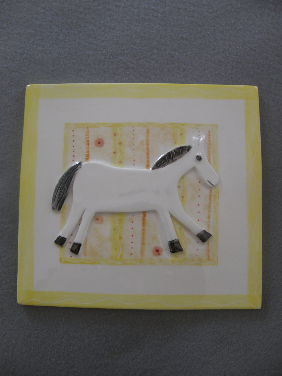 White Horse Ceramic Picture - Yellow Decoration