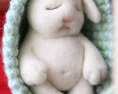 Hand Made Needle Felted BABY BUNNY in a crochet cradle, cutest gift