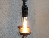 Industrial Art Black Iron Pipe Desk Table Lamp with Reclaimed Hardwood Display Shelf