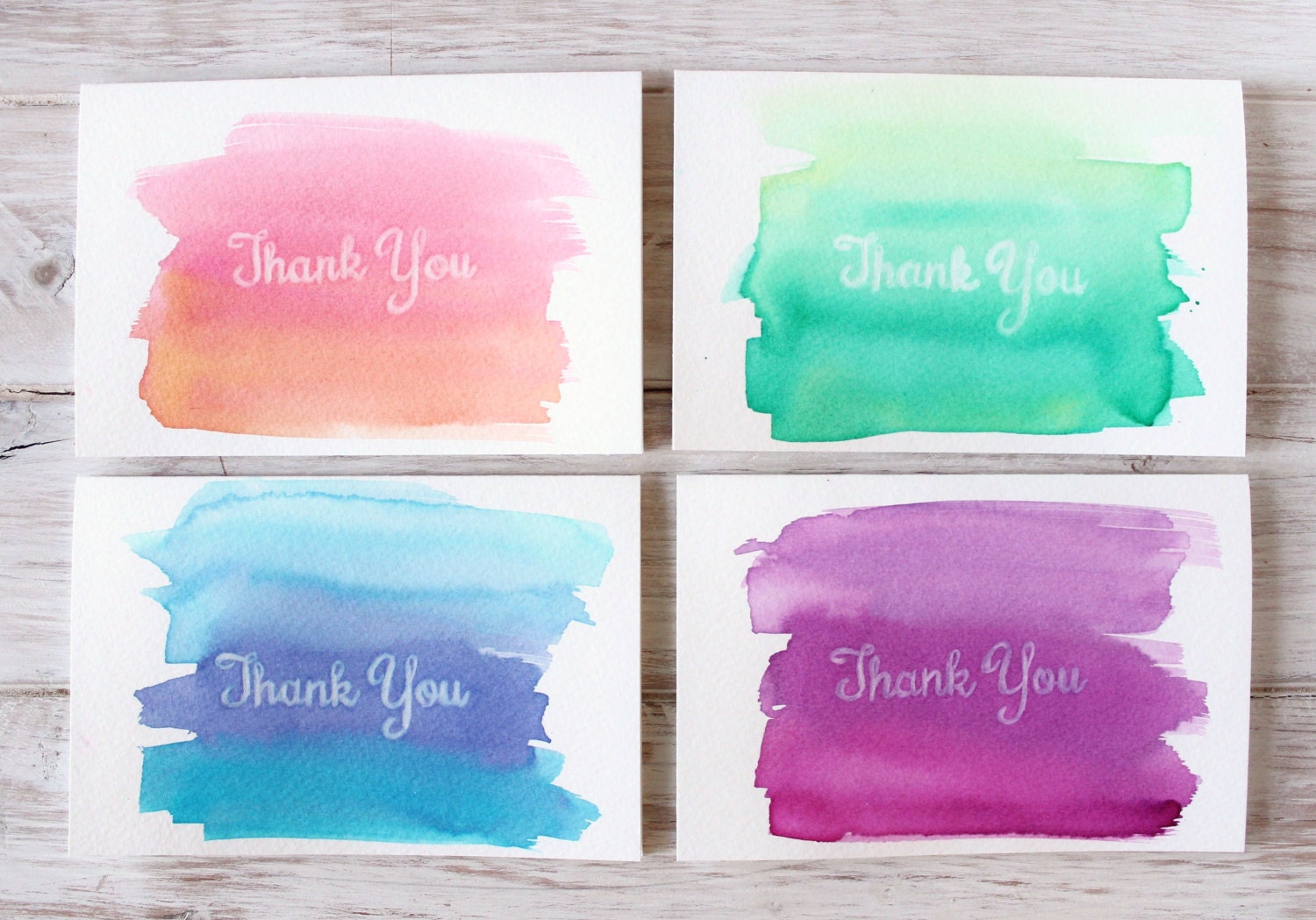 Watercolor Thank You Cards Set of 4 Vivid Brights // hand painted original watercolor paper goods