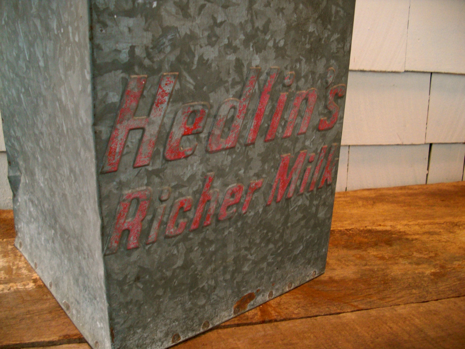 Vintage Milk Cooler, Milk Crate, Dairy Box, Hedlins Richer Milk, Barn Find, Red, Grey, Industrial, Shabby Chic, Mid Century,