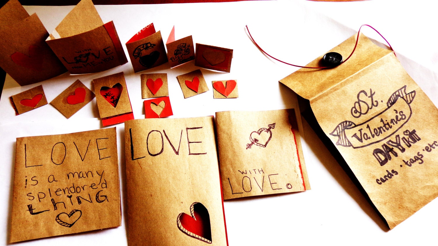 Valentine's Day Kit Package Cards Finishing touches Tags Stickers Notecards Hearts Red Brown Love Classic Cards diy