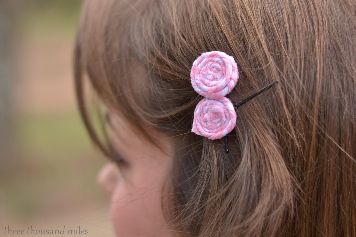 Pink Gingham Fabric Rosette Bobby Pins, Set of Two