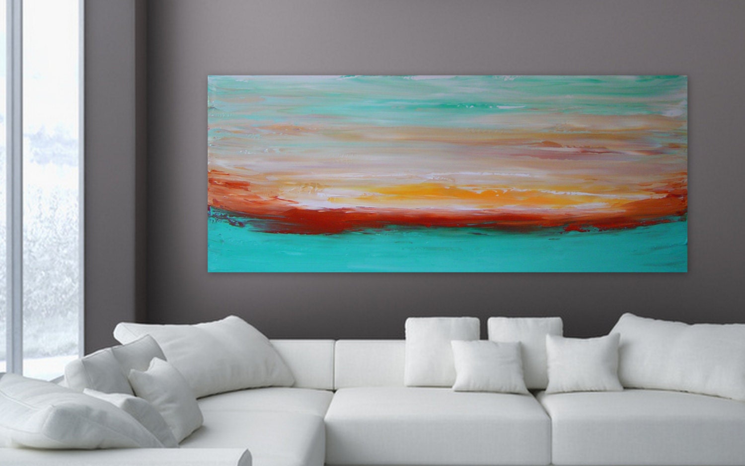 Large 48"by 20" Original Abstract Painting Contemporary Wall Art Decor Landscape Textured Painting