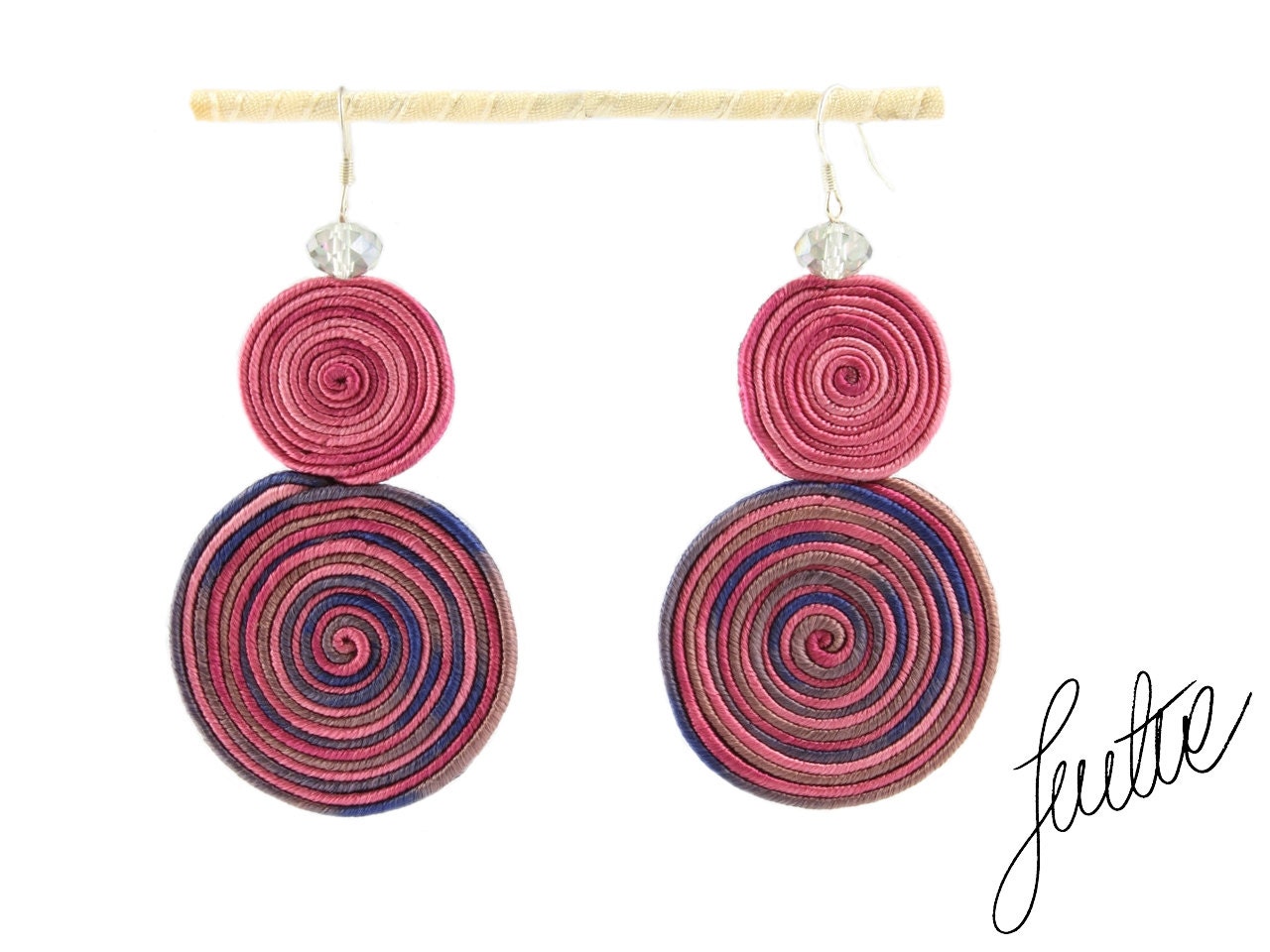 Orginal, unique, soutache earrings, handcrafted, sterling silver jewelry, pink - JustineWorld