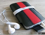 SALE30%OFF: iPhone 4 Leather Sleeve . Pouch . Holder with Smart Closure - Black and Red with Baseball Stitch // Faux Leather, iPod Touch