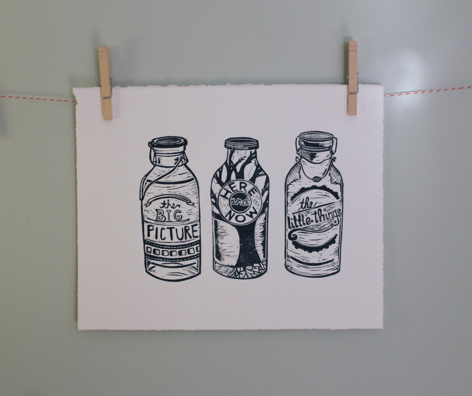 The Things to Remember in Life - Three Milk Bottles Linoleum Print