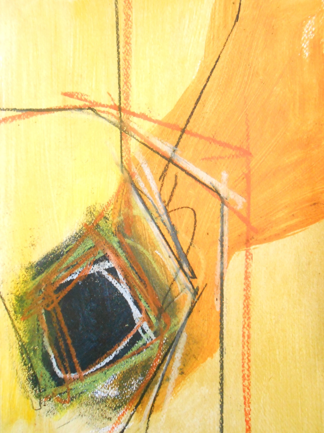 OOAK Fine Art Modern Abstract Mixed Media Painting/Drawing 11.7x8.3 " The Honey Never Been Stir 024 "
