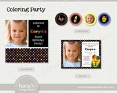 Coloring Party Printable Birthday Party Package by tania's design studio