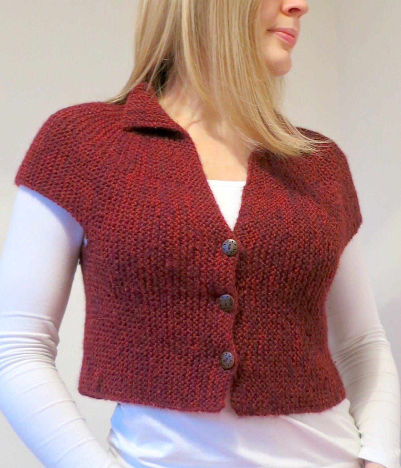 Short Cardigan, Jacket, Bolero with short sleeves in Alpaca wool. Handmade knitted for women. Pick colour and size.