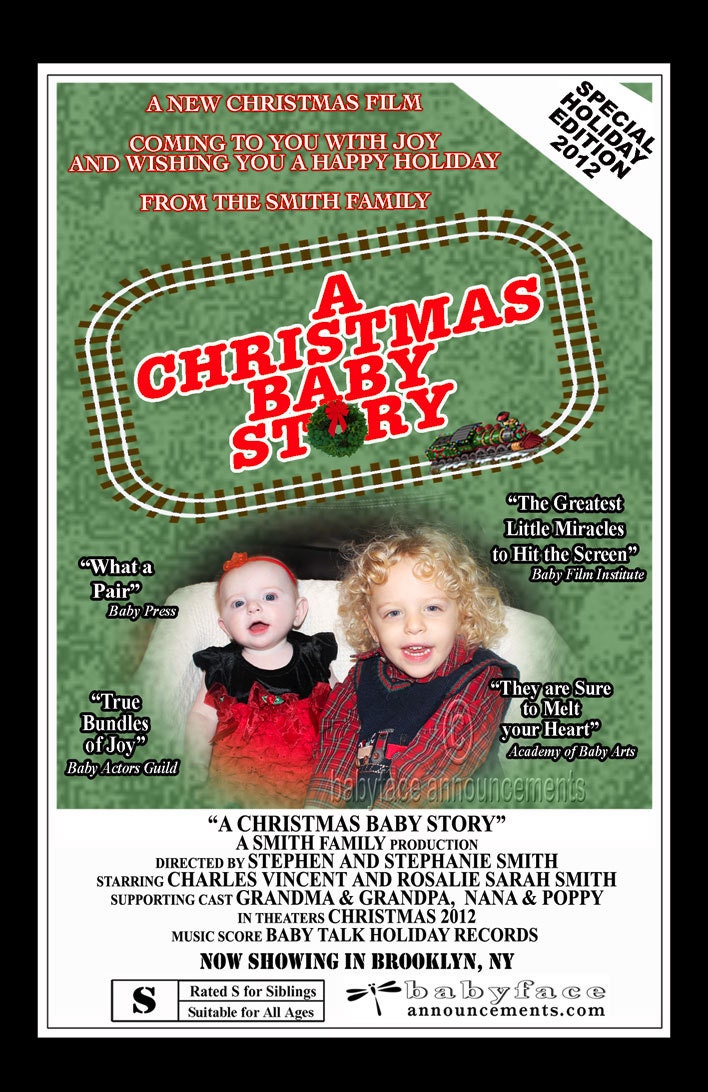 100 Movie Baby Announcements, FREE BACKSIDE Photo Collage, Christmas Cards, Movie Poster Design