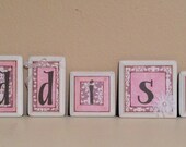 Nursery wall letters, personalized/custom baby name letters, girl nursery decor, kid /child wall art, pink, grey, gray letter block, gift