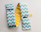 DSLR Padded Camera Strap Cover with Lens Cap SD Card Pocket - Kyndra Small Aqua White Chevrons - TheQuiltedValkyrie