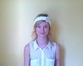 SALE Womens Crochet Headband with Bow in White, Ladies Crochet Hair Band with Crochet Bow, Girls Crochet Headband, Crochet Earwarmer