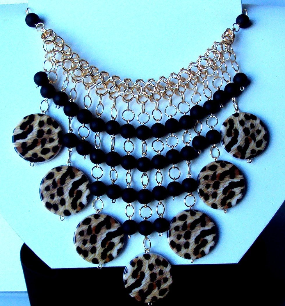 Leopard print necklace - animal print bauble necklace - leopard print bauble necklace - handmade bauble necklace - unique design jewelry