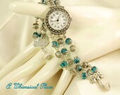 Pewter Quartz Triple Strand Cathedral Bead Sterling Silver Magnetic Clasp Bracelet Watch