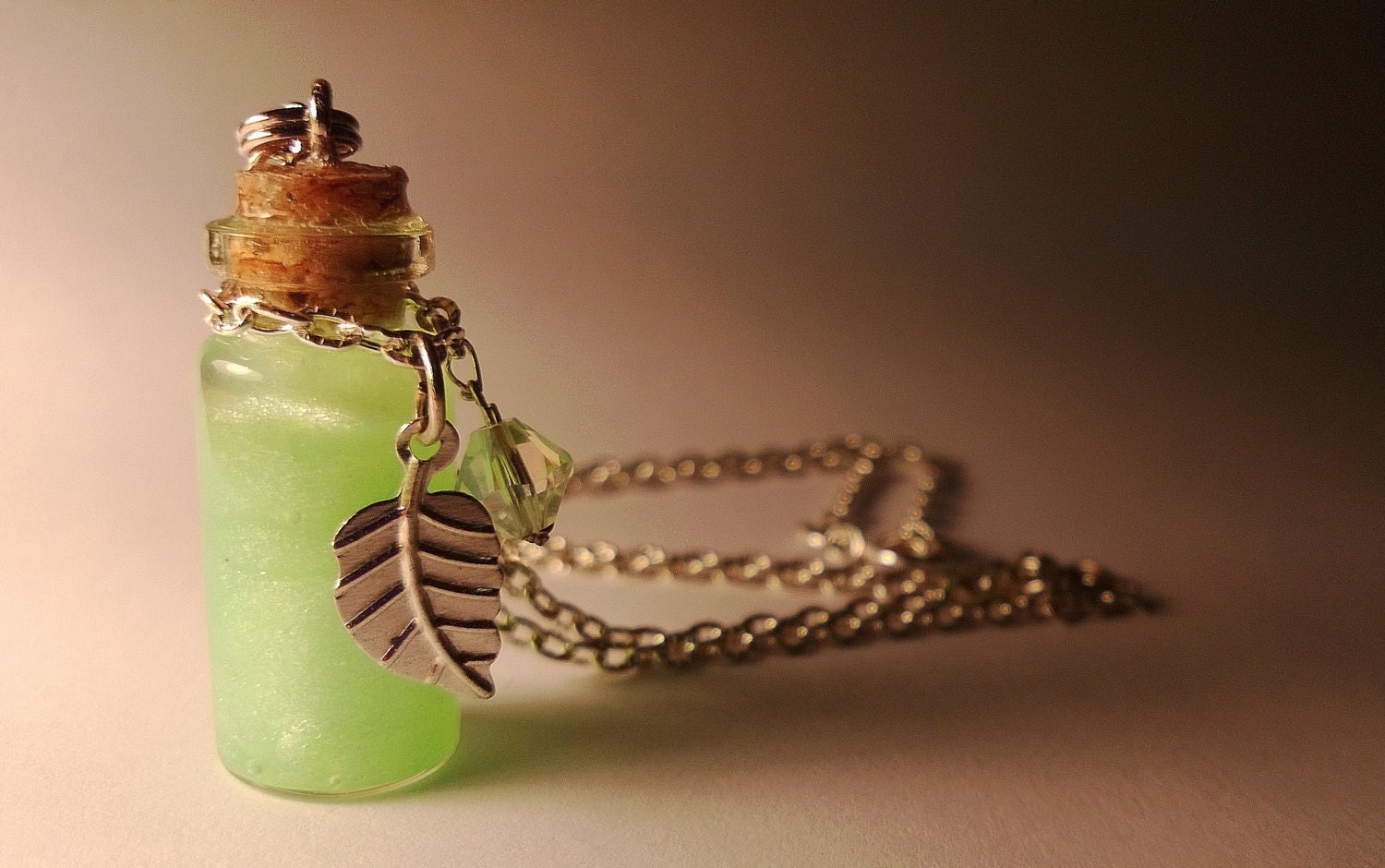 Princess and the Frog Vial Necklace - Disney Princess Tiana Inspired - Handmade Corked Glass Bottle - Crystal and Gold Leaf Charm