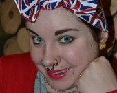 BRITISH FLAG rockabilly/ Retro 50s, vintage inspired pin-up style hair bow, hair scarf/ hair wrap/ bandana.