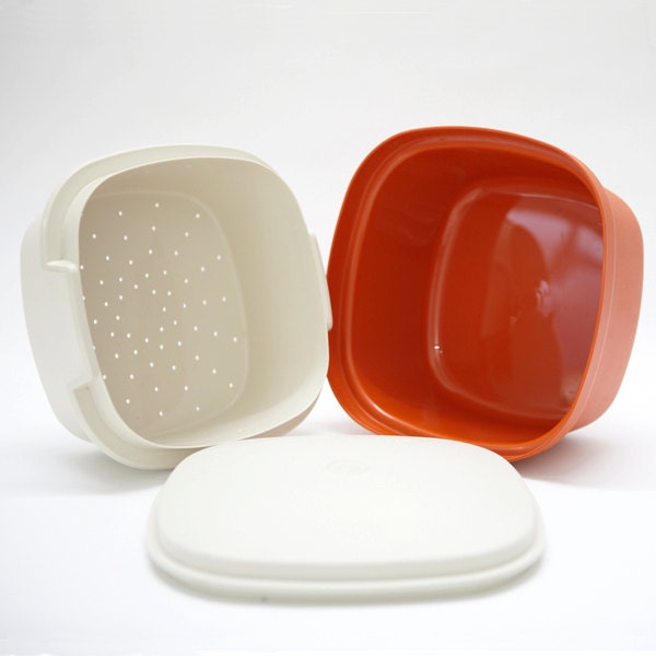 VINTAGE TUPPERWARE ORANGE SALAD CRISPER RICE STEAMER CONTAINER eBay