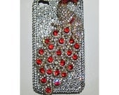 Bling Red Peacock case for iPhone 4 4S made by Swarovski Crystals phone Case