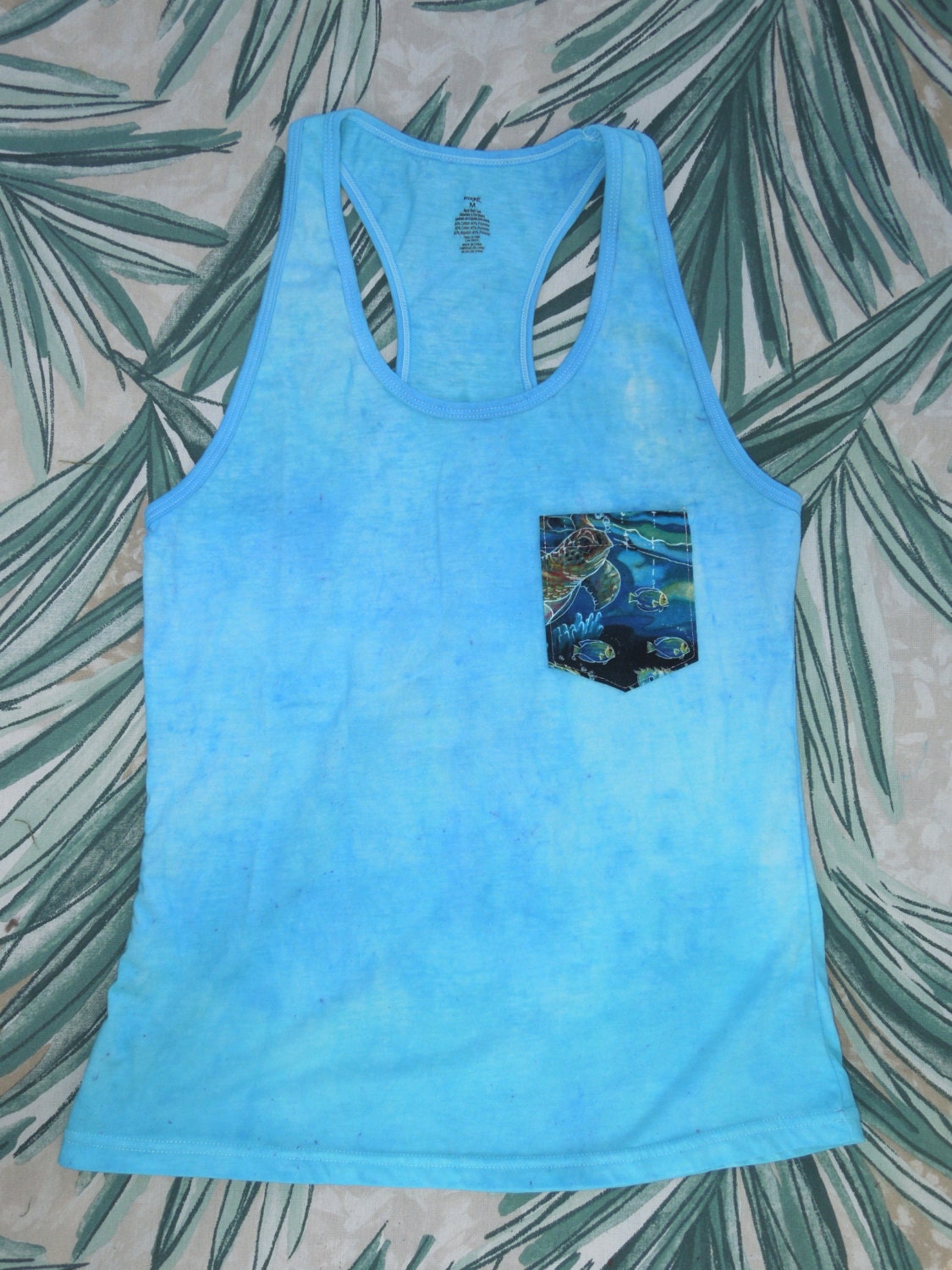Hand-dyed Racerback Tank with Sea Turtle Pocket