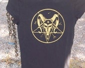 Satanic Baphomet T shirt with gold ink  Mens or Womens (S,M,L,XL,2XL)